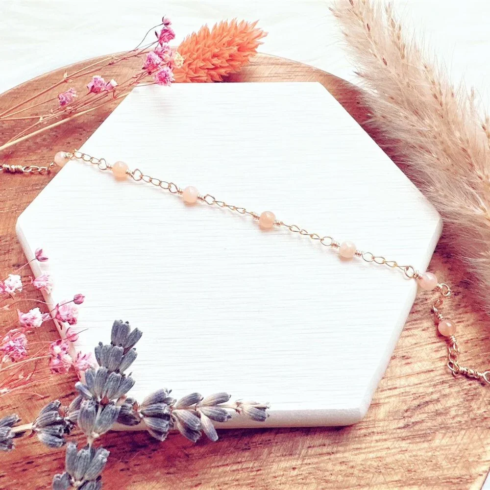 New Gold Chain Bracelet with Sunstone Beads | Handmade in British Columbia - Picture 2 of 4